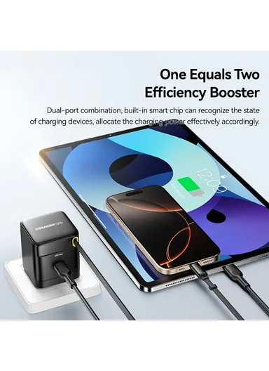 65W Portable Fast-Charging USB C Travel Charger with Retractable Type C Cable EU Plug