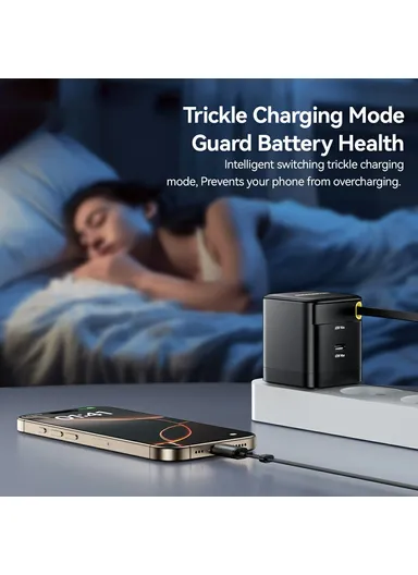 65W Portable Fast-Charging USB C Travel Charger with Retractable Type C Cable EU Plug