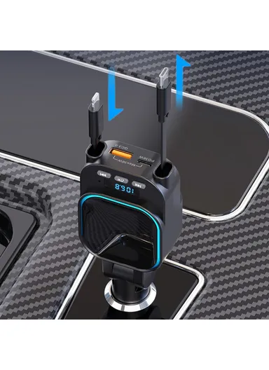 Car Bluetooth-compatible MP3 Transmitter 96W Fast Charger with Retractable Type C + iP Cables BC97