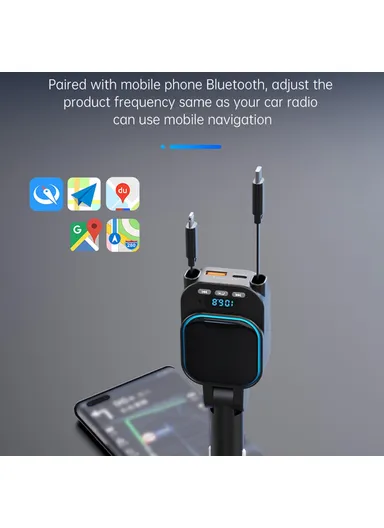 Car Bluetooth-compatible MP3 Transmitter 96W Fast Charger with Retractable Type C + iP Cables BC97