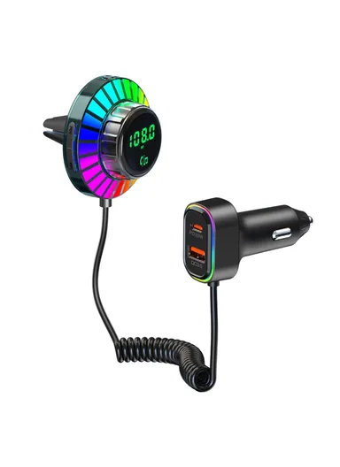 1.5m Spring Wire Bluetooth-compatible Receiver, MP3 Player Cigarette Lighter Car Charger with Light BC96 