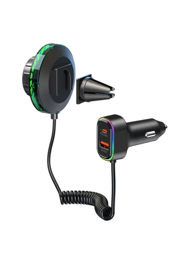 1.5m Spring Wire Bluetooth-compatible Receiver, MP3 Player Cigarette Lighter Car Charger with Light BC96 