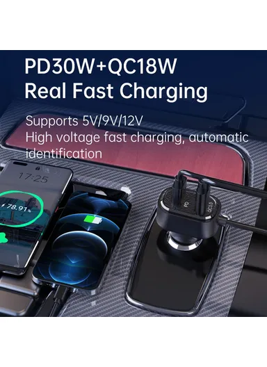 1.5m Spring Wire Bluetooth-compatible Receiver, MP3 Player Cigarette Lighter Car Charger with Light BC96 