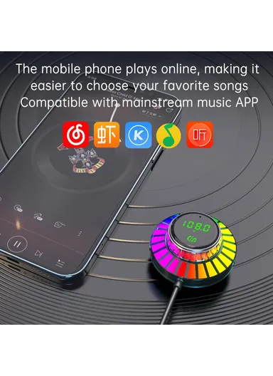 1.5m Spring Wire Bluetooth-compatible Receiver, MP3 Player Cigarette Lighter Car Charger with Light BC96 