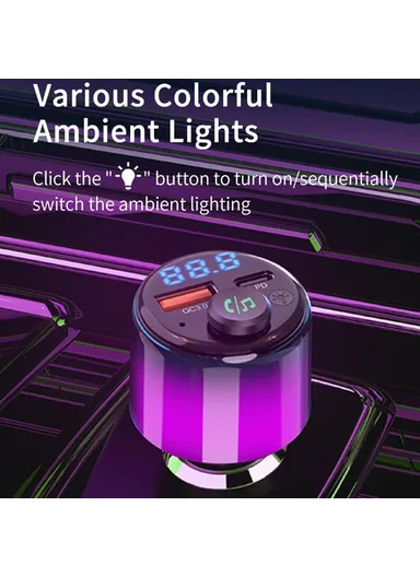 PD 30W + QC 18W Fast Charging Charger with Ambient Light, Car FM MP3 Player Bluetooth-compatible Transmitter BC90 