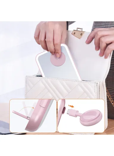 3-in-1 15W Wireless Charging Station with LED Makeup Mirror, Multifunctional Wireless Charging Set V22 - Pink