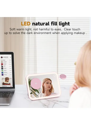 3-in-1 15W Wireless Charging Station with LED Makeup Mirror, Multifunctional Wireless Charging Set V22 - Pink