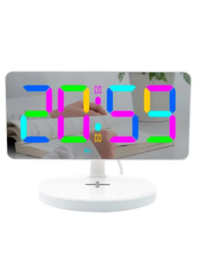 7.4-Inch 15W Mirror Surface Digital LED Clock, Multifunctional Phone Wireless Charger RGB Night Light Digital Alarm Clock TS-3001X-B (L17.5 x W11.7)cm - White