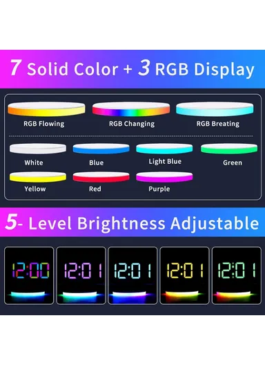 7.4-Inch 15W Mirror Surface Digital LED Clock, Multifunctional Phone Wireless Charger RGB Night Light Digital Alarm Clock TS-3001X-B (L17.5 x W11.7)cm - White