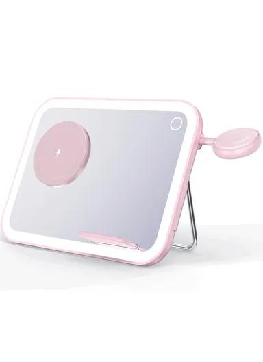 3-in-1 Compatible with MagSafe Wireless Charger with LED Makeup Mirror and Night Light V22 - Pink