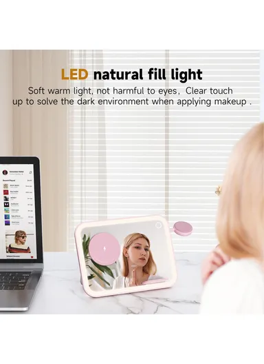 3-in-1 Compatible with MagSafe Wireless Charger with LED Makeup Mirror and Night Light V22 - Pink