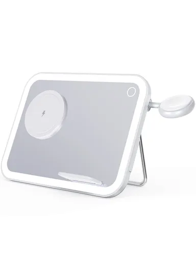 3-in-1 Compatible with MagSafe Wireless Charger with LED Makeup Mirror and Night Light V22 - White
