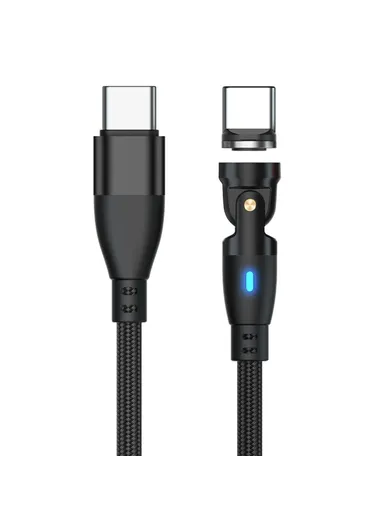 2m 540° Rotating USB-C to USB-C PD60W 9-Pin Magnetic Charging &amp; Data Cable, Nylon Braided Data Cable Charging Cable E9 - Black