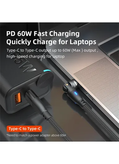 2m 540° Rotating USB-C to USB-C PD60W 9-Pin Magnetic Charging &amp; Data Cable, Nylon Braided Data Cable Charging Cable E9 - Black