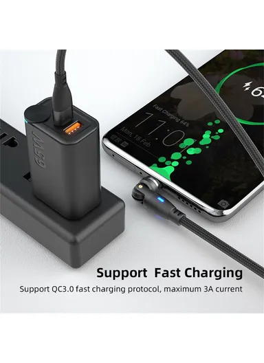 2m 540° Rotating USB-C to USB-C PD60W 9-Pin Magnetic Charging &amp; Data Cable, Nylon Braided Data Cable Charging Cable E9 - Black