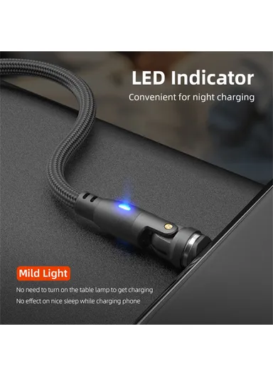 2m 540° Rotating USB-C to USB-C PD60W 9-Pin Magnetic Charging &amp; Data Cable, Nylon Braided Data Cable Charging Cable E9 - Black