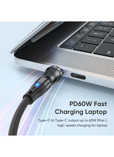 1m 60W 7-Pin Magnetic Charging Cable, 540-Degree Rotation Data &amp; Charging Cable E7 - Black