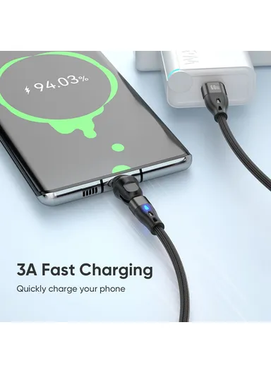 1m 60W 7-Pin Magnetic Charging Cable, 540-Degree Rotation Data &amp; Charging Cable E7 - Black