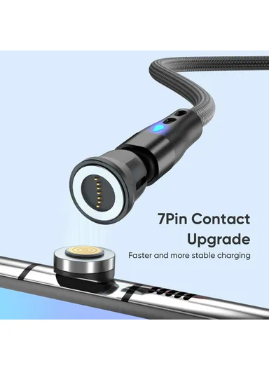 1m 60W 7-Pin Magnetic Charging Cable, 540-Degree Rotation Data &amp; Charging Cable E7 - Black