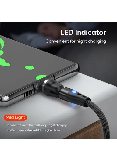 2m 60W 7-Pin Magnetic Charging Cable, 540-Degree Rotation Data &amp; Charging Cable E7 - Black