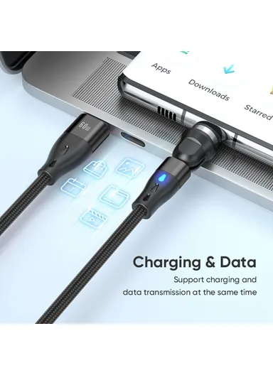 2m 60W 7-Pin Magnetic Charging Cable, 540-Degree Rotation Data &amp; Charging Cable E7 - Black
