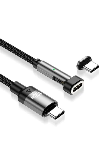 1m 100W 180 Degree Rotating L-Shaped Head Magnetic Cable, USB C to USB C Nylon Braided Data Cable with LED Indicator