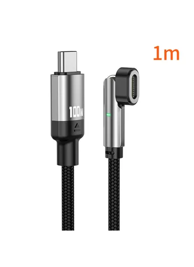 1m 100W 180 Degree Rotating L-Shaped Head Magnetic Cable, USB C to USB C Nylon Braided Data Cable with LED Indicator