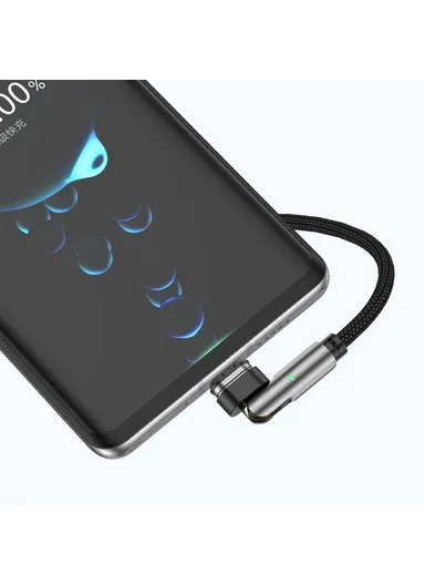 1m 100W 180 Degree Rotating L-Shaped Head Magnetic Cable, USB C to USB C Nylon Braided Data Cable with LED Indicator