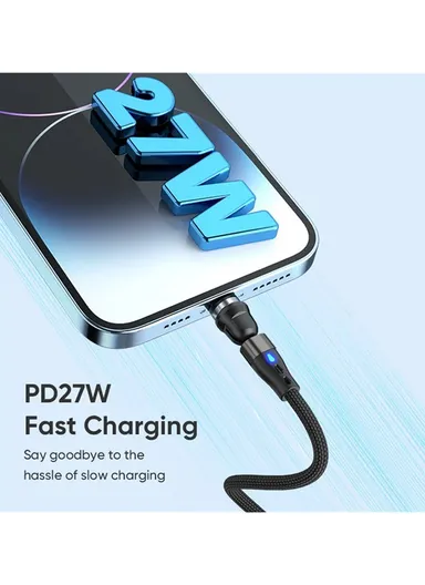 2m 3-in-1 Magnetic Charging Cable, 540 Degree Rotation USB-C Data &amp; Charging Cord E7 - Black