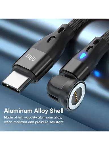 2m 3-in-1 Magnetic Charging Cable, 540 Degree Rotation USB-C Data &amp; Charging Cord E7 - Black