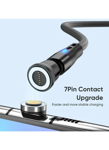 2m 3-in-1 Magnetic Charging Cable, 540 Degree Rotation USB-C Data &amp; Charging Cord E7 - Black