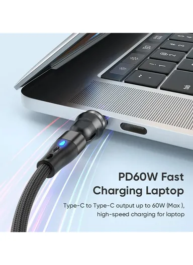 2m 3-in-1 Magnetic Charging Cable, 540 Degree Rotation USB-C Data &amp; Charging Cord E7 - Black