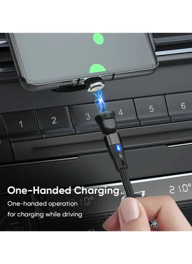 2m 3-in-1 Magnetic Charging Cable, 540 Degree Rotation USB-C Data &amp; Charging Cord E7 - Black