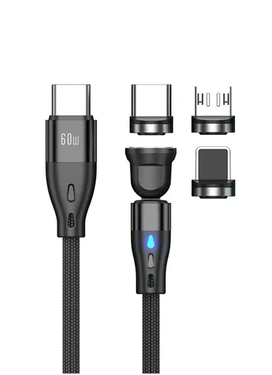 2m 3-in-1 Magnetic Charging Cable, 540 Degree Rotation USB-C Data &amp; Charging Cord E7 - Black