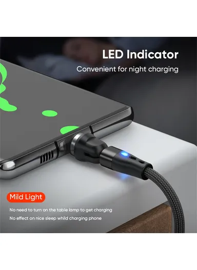1m 3-in-1 Magnetic Charging Cable, 540 Degree Rotation USB-C Data &amp; Charging Cord E7 - Black