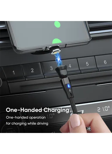 1m 3-in-1 Magnetic Charging Cable, 540 Degree Rotation USB-C Data &amp; Charging Cord E7 - Black