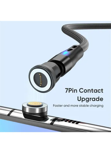 1m 3-in-1 Magnetic Charging Cable, 540 Degree Rotation USB-C Data &amp; Charging Cord E7 - Black
