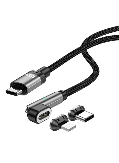 2m 3-in-1 Magnetic Charging Cable Type-C to Type-C + 8 Pin PD 100W / 27W, Nylon Braided Rotation Data Cord