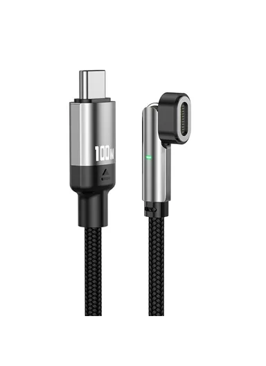 2m 3-in-1 Magnetic Charging Cable Type-C to Type-C + 8 Pin PD 100W / 27W, Nylon Braided Rotation Data Cord