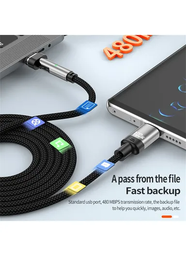 2m 3-in-1 Magnetic Charging Cable Type-C to Type-C + 8 Pin PD 100W / 27W, Nylon Braided Rotation Data Cord