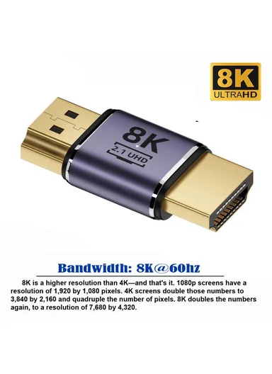 HD-011-A8K14 Gold-Plated HDMI Male to HDMI 2.1 Male Extension Adapter HDMI Coupler UHD 8K 60Hz Video Output Converter