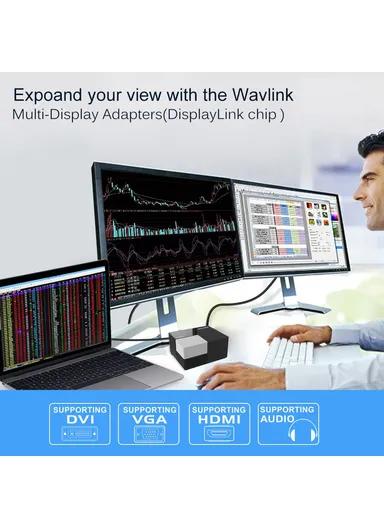 USB 3.0 Hub Fast Charging Gigabit Ethernet, Dual Display Video Dock with DVI / HD WL-UG39DK3 (L12.6 x W10.5 x H6.5)cm - EU Plug