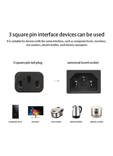 1.5m 3*0.75 SQMM Pure Copper Core EU Plug Power Cable for Monitor / Kettle 3 Square Pins Power Adapter