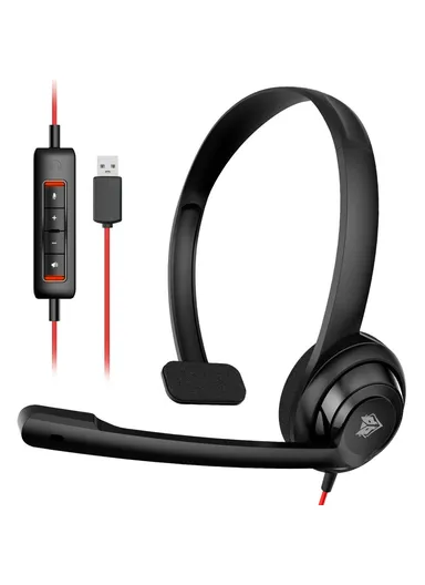 Single Ear USB Wired Headphone, Lightweight Office Calls Headset HW02U - Black 
