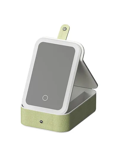 1200mAh Rechargeable LED Makeup Mirror with Storage Box, Portable Cosmetic Organizer Mirror, L - Green