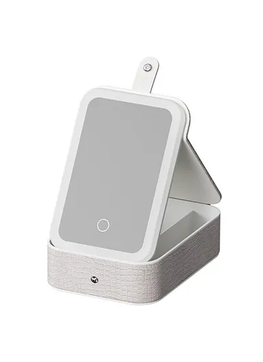 1200mAh Rechargeable LED Makeup Mirror with Storage Box, Portable Cosmetic Organizer Mirror, S - White