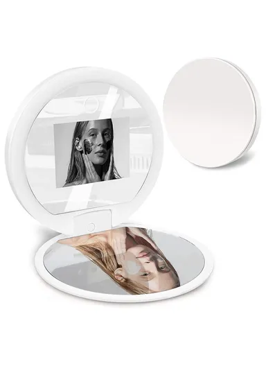 Smart Makeup Mirror Built-in UV Camera for Sunscreen Test LED Handheld Cosmetic Mirror YS002