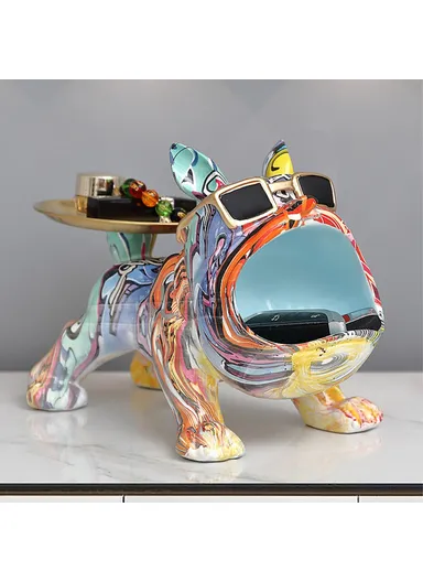550S Resin Colorful Bulldog Sculpture Key Tray Entryway Table Organizer Home Decoration - Blue