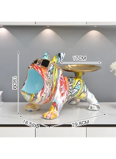 550S Resin Colorful Bulldog Sculpture Key Tray Entryway Table Organizer Home Decoration - Blue