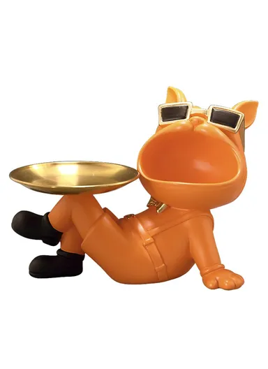 569S Colorful Big Mouth Dog Design Storage Tray Ornament Desktop Home Entrance Decoration - Orange